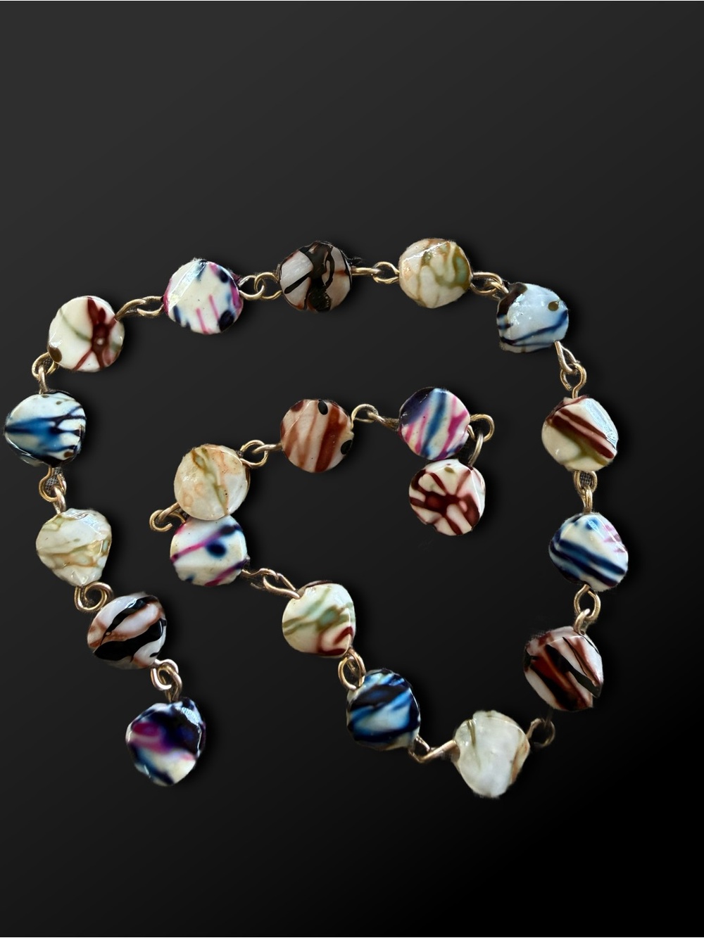 Multicolor Murano Style Glass Beads Gold Tone Links Get Creative DYI (No Clasp)